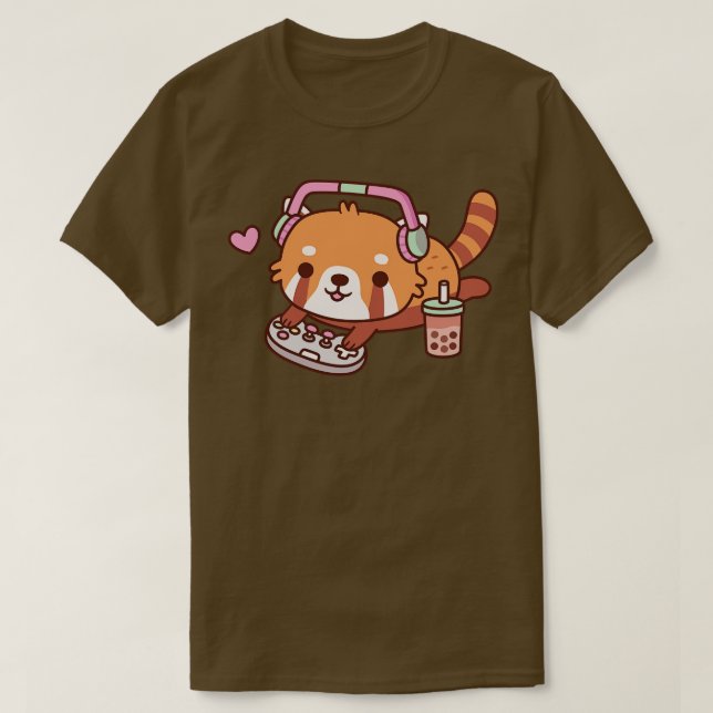 Camiseta Panda Vermelha Bonita Com Videos games (Frente do Design)