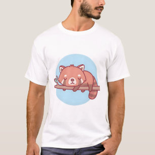 Camiseta Panda Vermelha Bonita Dormindo Na Ramificação Da Á