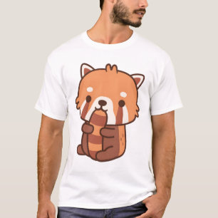 Camiseta Panda Vermelha Bonita Mordendo A Cauda