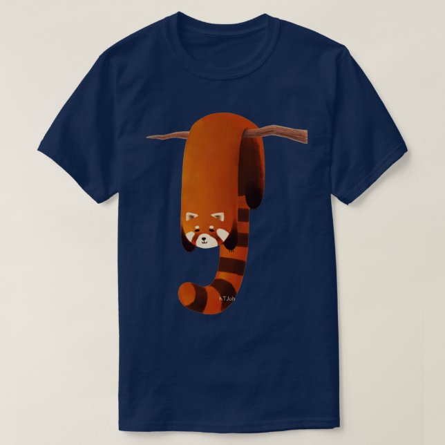 Camiseta Panda Vermelha branca pendurada na árvore Lundry,  (Frente do Design)