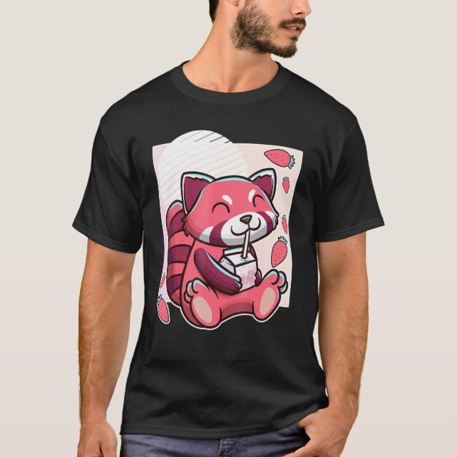 Camiseta Panda Vermelha Com Leite De Morango (Frente)