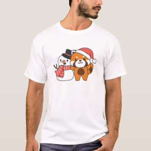 Camiseta Panda Vermelha Com Neve No Inverno Para O Natal