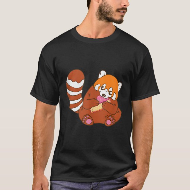 Camiseta Panda Vermelha Comendo Bolo Vermelho Doce Panda (Frente)