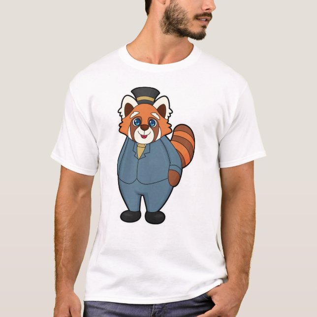 Camiseta Panda Vermelha como Groom com Chapéu (Frente)