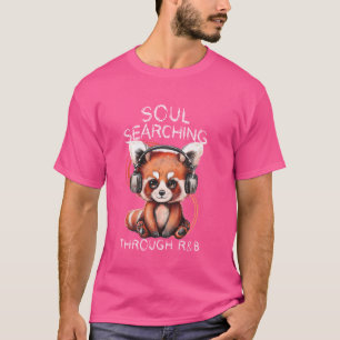 Camiseta Panda Vermelha Cura com Fones de ouvido Pasta de M