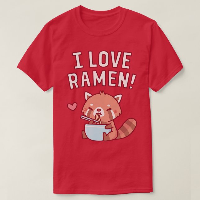 Camiseta Panda Vermelha Custa Eu Amo Ramen (Frente do Design)