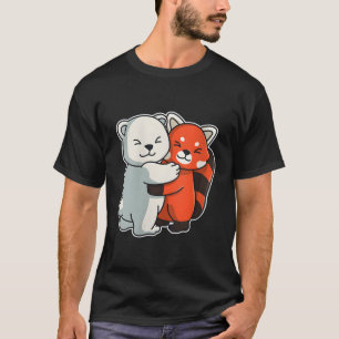 Camiseta Panda Vermelha E Animais De Urso Polar Abraçando A