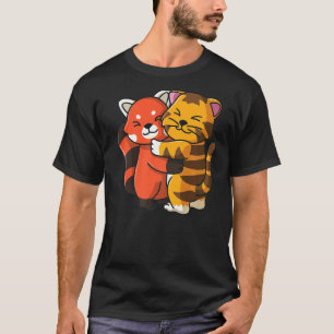 Camiseta Panda Vermelha E Animais Tigre Cute Abraçando Mulh
