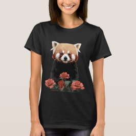 Camiseta Panda vermelha e rosas