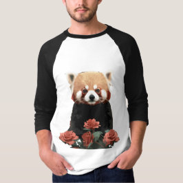 Camiseta Panda vermelha e rosas