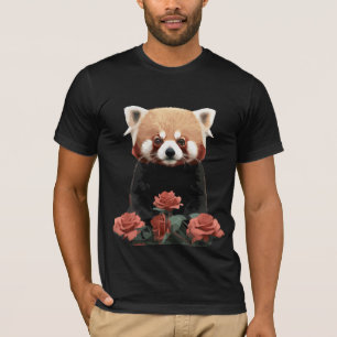 Camiseta Panda vermelha e rosas