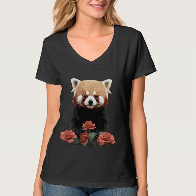 Camiseta Panda vermelha e rosas (Frente)