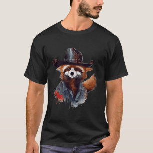 Camiseta Panda Vermelha Em Um Vaqueiro De Chapéu Ocidental