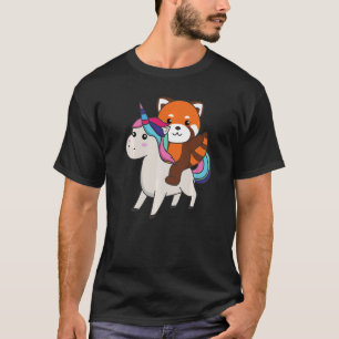 Camiseta Panda Vermelha Em Unicórnio Animais Arco-Íris Cute