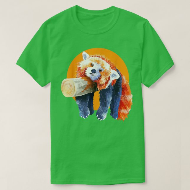 Camiseta Panda Vermelha Engraçado Dormindo (Frente do Design)