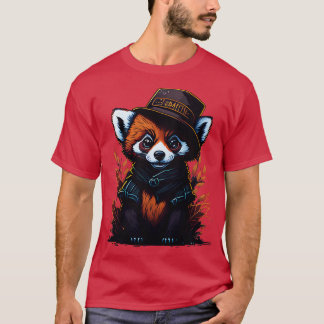 Camiseta panda vermelha giro vestindo chapéu 3
