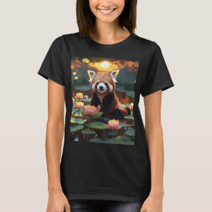 Camiseta Panda vermelha no lago de lótus