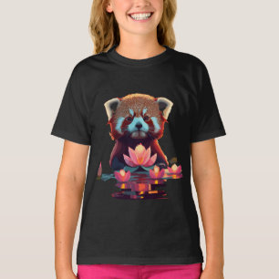 Camiseta Panda vermelha num lago de lótus