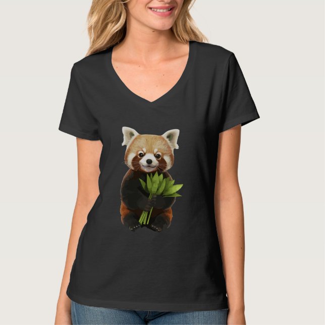 Camiseta Panda vermelha segurando um buquê de flores (Frente)