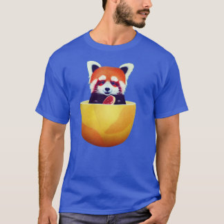 Camiseta Panda vermelha sentada numa tigela de salada de fr