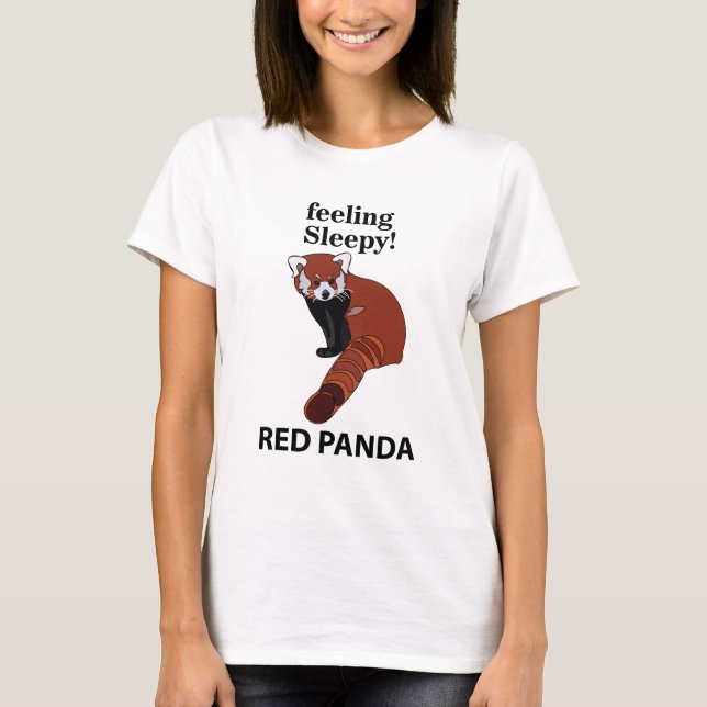 Camiseta Panda Vermelha Sentindo Sonolência Engraçado Panda (Frente)