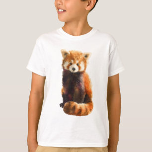 Camiseta Panda Vermelho Aquarela Fofa para Crianças