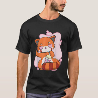 Camiseta Panda Vermelho Chibi Com Bolha de Chá Boba Otaku A