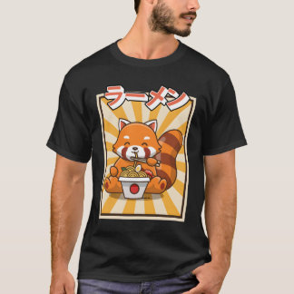 Camiseta Panda Vermelho Comendo Lámen Kawaii Japonês