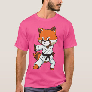 Camiseta Panda vermelho de quadrinhos faz karate retrô