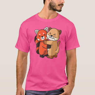 Camiseta Panda Vermelho e Gatinho Animais Fofos do Zoológic