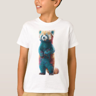 Camiseta Panda Vermelho em Pé com Tons de Azul e Laranja pa
