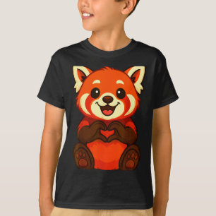 Camiseta Panda Vermelho Fazendo Coração Com as Mãos Dia dos