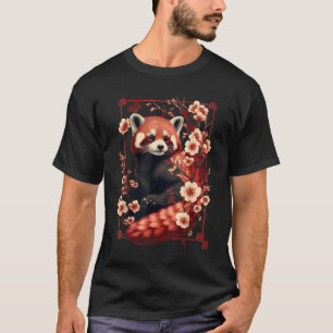 Camiseta Panda Vermelho Flor de Cerejeira Japonesa