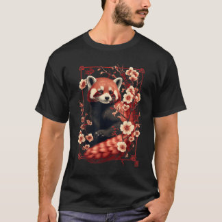 Camiseta Panda Vermelho Flor de Cerejeira Japonesa