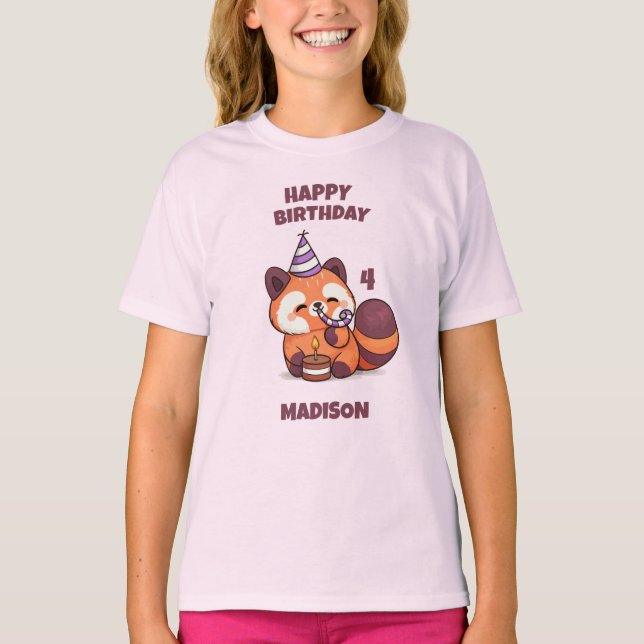 Camiseta Panda Vermelho Fofo - Feliz Aniversário (Frente)