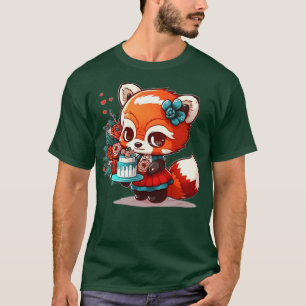 Camiseta panda vermelho giro chibi num vestido