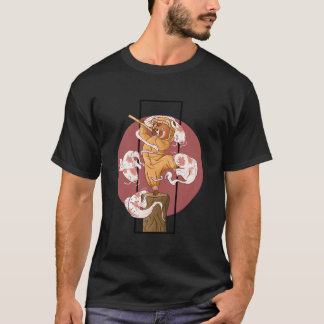 Camiseta Panda Vermelho Kawaii Com Fantasmas de Koi Japones