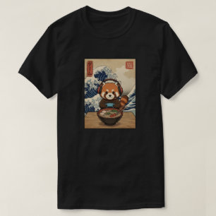 Camiseta Panda Vermelho Kawaii de Ramen Onda Grande Japones