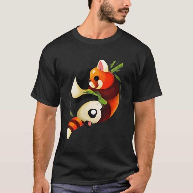 Camiseta Panda Vermelho Ying Yang Yin Yang Panda Panda (Frente)