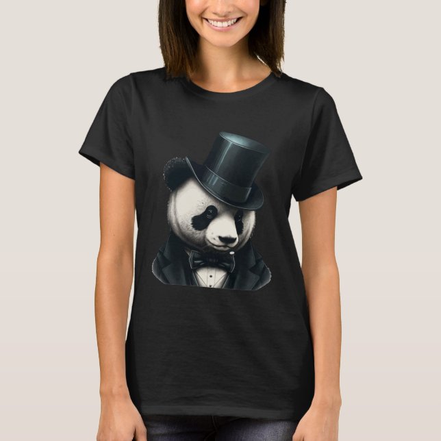 Camiseta Panda Vestindo Rico de cima Hat 1 (Frente)