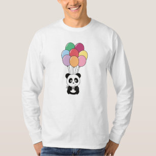 Camiseta Panda Voa Com Balões Coloridos
