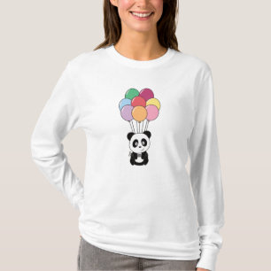 Camiseta Panda Voa Com Balões Coloridos