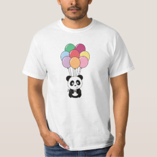 Camiseta Panda Voa Com Balões Coloridos