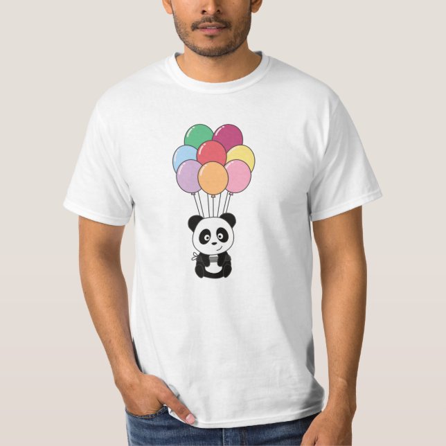 Camiseta Panda Voa Com Balões Coloridos (Frente)