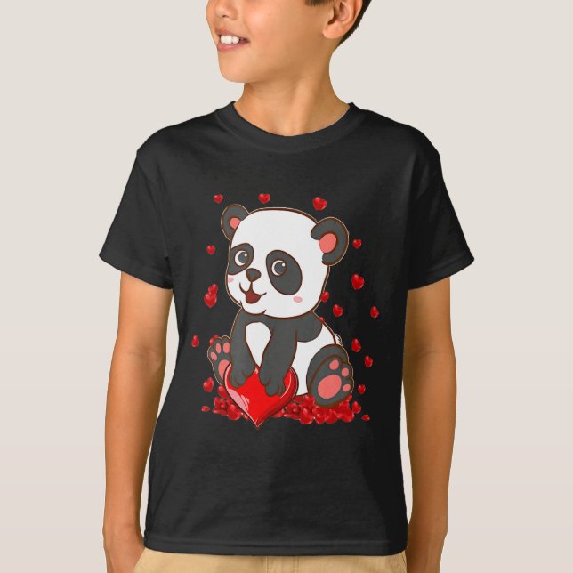 Camiseta Panda With Hearts Valentines Day Women And Girls  (Frente)