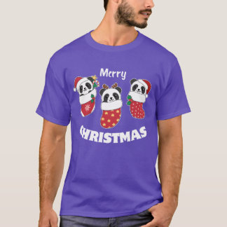 Camiseta Pandas Bonitas Em Meias De Natal Para O Natal