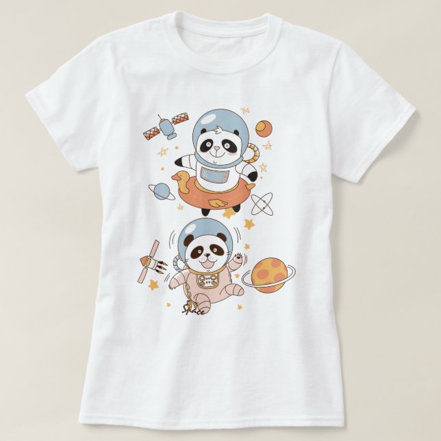 Camiseta Pandas Espaciais T-Shirt (Frente do Design)