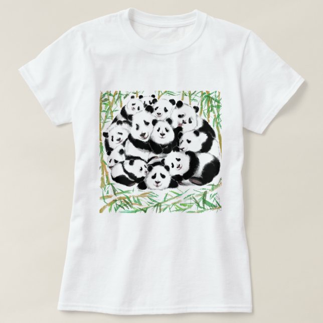 Camiseta Pandas Familiares T-Shirt Engraçado (Frente do Design)