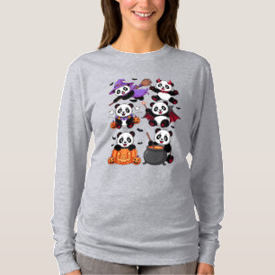 Camiseta Pandas fofos de Halloween Feiticeira Diabo Abóbora