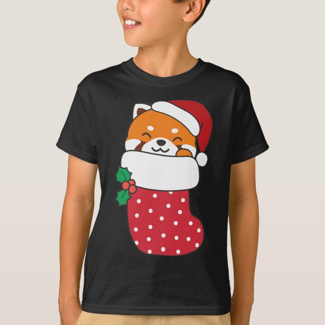 Camiseta Pandas Vermelhas Bonitas Em Meias De Natal Para O  (Frente)